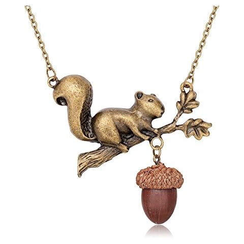 TUSHUO Bronze-Colored Squirrel Tree Branch Leaves Acorn Natural Necklace Best for Anyone (2) Cover