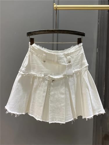 Women's Denim Skirt Rose Pink Pleated Fleece Skirt Spring A-Line High Waist Stretch Women's Mini Skirt3