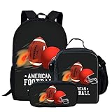 KUILIUPET Mittelschulrucksäcke für Schule, Junior, Senioren, Studenten, Reisen, Tagesrucksack, Schulranzen, Kinder, Lunchboxen, Federmäppchen, Violett, 3-teiliges Set, American Football Helm