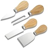 Set of 4, Cheese Knives with Bamboo Wood Handle, Futu Steel Stainless Cheese Slicer Cheese Cutter- M
