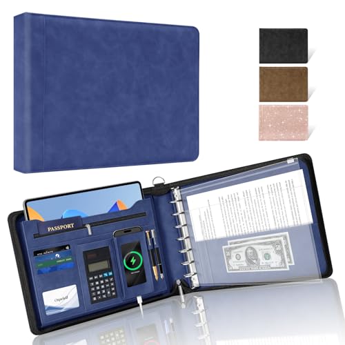 Ospelelf Blue Zippered 7 Ring Check Binder for Business Checks (9" x 13"), 1 Inch Faux Leather Checkbook Portfolio with Zipper Pouch, Professional Binder Organizer for Accountants, Home Use by Ospelelf - Used condition - US$25.97