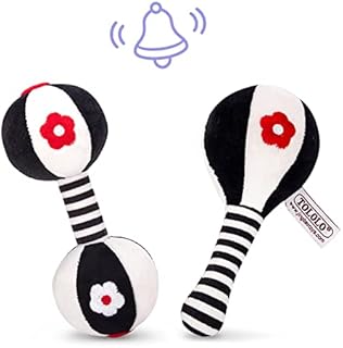 ANCTIC Duck Baby Newborn Rattle Baby Plush Toys - Black and White Maracas & Dumbbells Rattles Baby First Montessori Sensory Toys for 3 4 5 6 Months Boys Girls