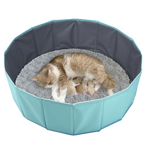 Cat Birthing Box,Cat Birthing Nesting Box,Whelping Box for Cats,Whelping Pool,Cat Birth Supplies,Foldable Cat Bath Pool,Convenient Storage, Easy to Clean 31.5\" x 10.6\" (Blue)
