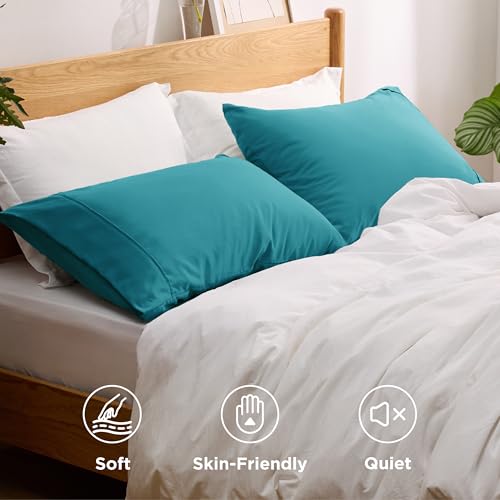 Bedsure Queen Pillow Cases Set of 2 - Teal Brushed Microfiber Pillowcase 2 Pack, Super Soft and Cozy Pillow Case Covers with Envelope Closure, Wrinkle, Fade and Stain Resistant, 20x30 Inches
