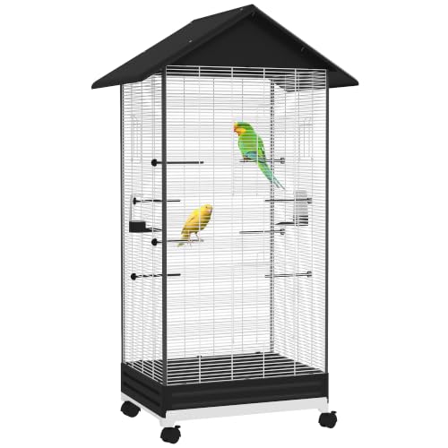 PawHut Jaula para Pájaros con Ruedas 79x65x155 cm Jaula Grande Negro