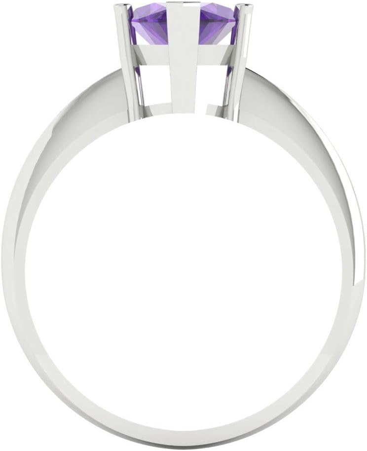 Clara Pucci 14K Solid Gold Ring for Women - 2.5 cttw Marquise Cut Natural Amethyst White Gold Solitaire Anniversary Bridal Ring