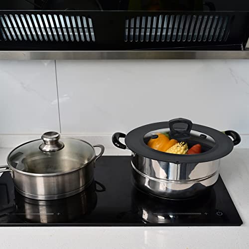 Set Of 2 Vented Tempered Glass Universal Lid For Pot Pan Skillet With Heat Resistant Silicone Microwave Splatter Cover Microwave Safe Fit 6.5" 7" 7.5" And 9.5" 10" 10.5" 11", Black #TOP6