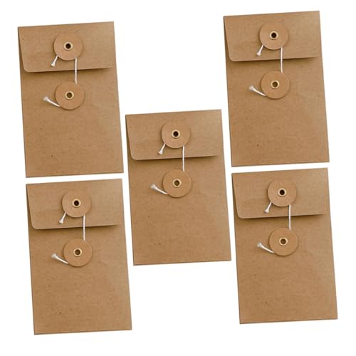 FIXOSHEE Enveloppes Papier Kraft Carrées 80x125 Mm Fermeture à Ficelle Lot 5 Vintage Bureau Mariage Organisation