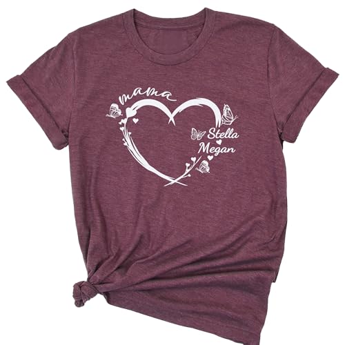 Customizable Mom Shirt with Custom Kid's Name, Personalized Mama Shirt for Women, Gifts for Mommy Shirts, Christmas, Momma Gifts for Valentines Day Multiple Colors3