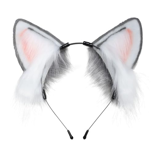 QUICOMP Cat Ears Tail Costume Cat Ear Headband Fox Ear Tail Cat Cosplay Props (Gray White) — view 4