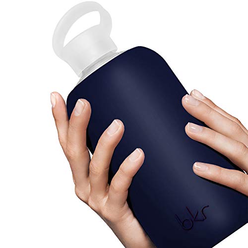 Bkr Big Smooth Fifth Ave. - 32Oz/1L - Glass Water Bottle - Midnight Navy - Dishwasher Safe - Removable Silicone Sleeve - Bpa Free #TOP1