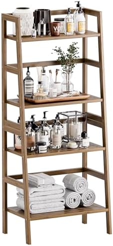 HITNET Bücherregal Walnuss, Leiterregal mit 4 Ebenen, Offen Bambu...