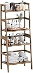 HITNET Bibliothèque d'élèves, 4-Tier Étagère de rangement, étagère de stockage à affichage libre, support pour les petites fleurs, Space Étagère de livre en bambou, noyer