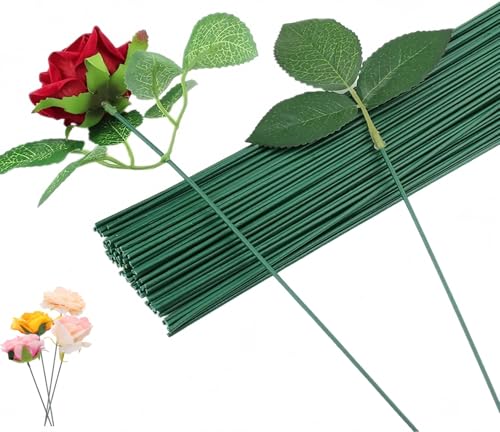 SHSHbuy Alambre de Tallo,100 Piezas Herramienta Florales,Kit de Arreglo Floral,Hilo de Hierro de Flores,Floral Wire para Manualidades Ramo de Flores(40 cm,Verde)