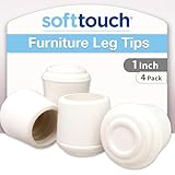 SoftTouch Chair Caps for Legs 1 Inch Inside Diameter, Anti Skid Rubber Feet to Protect Hard Surface Flooring, White 4 Pack