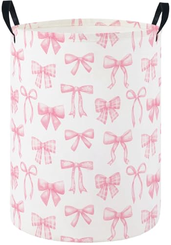 HIYAGON Baby Laundry Hamper Basket Baby Hamper for Nursery Boy and Girl Cute Kids Toys Storage Bin Organizer Boho Room Decor(Pink Bowknot)