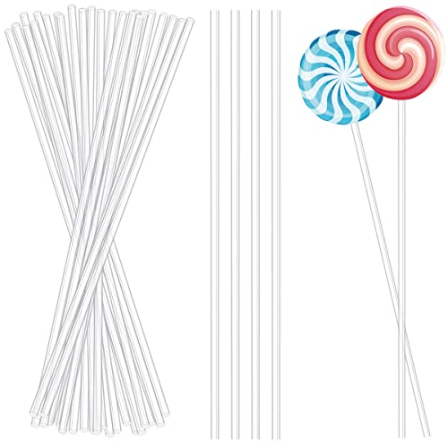 50 Pieces Acrylic Lollipop Sticks Clear Cake Pops Sticks Reusable Candy Stick Stirring Rods for Cake Pops Cupcake Toppers Candy Dessert Chocolate Cookies DIY Acrylic Round Stir Rod (6 Inch)