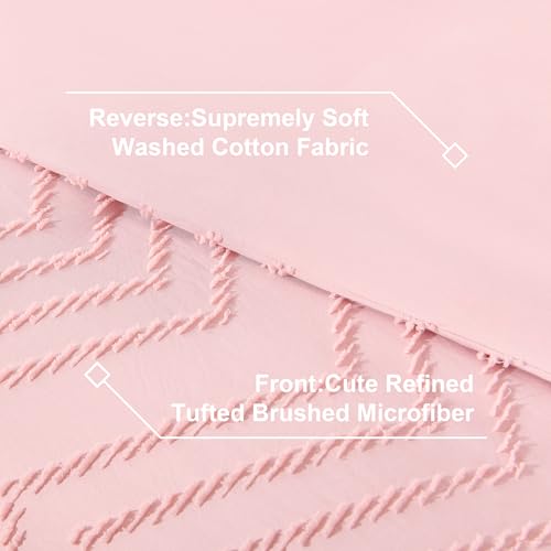 Image of Litanika Pink Queen Size Comforter Set with Sheets - 7 Pieces Bed in a Bag Queen Boho Tufted Complete Bedding Sets with Comforter, Sheets, Pillowcases & Shams