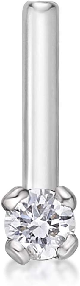 Lavari Jewelers 0.01 to 0.07 Carat Diamond L-Shape Nose Stud for Women - 14k White or Yellow Gold Nose Ring for Her - 22 Gauge Unisex Hypoallergenic Nostril Jewelry - 22G Body Piercing for Men