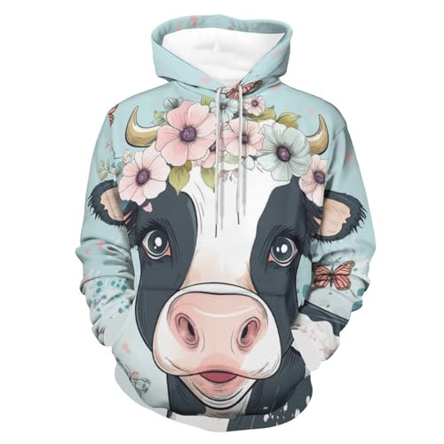 Sweat à capuche vache papillon fleur sweatshirt hoodie manches longues pullover S