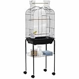 PawHut Cage à oiseaux sur roues avec toit rabattable, 3 perchoirs, étagère inférieure, 46 x 36 x 130 cm, noire