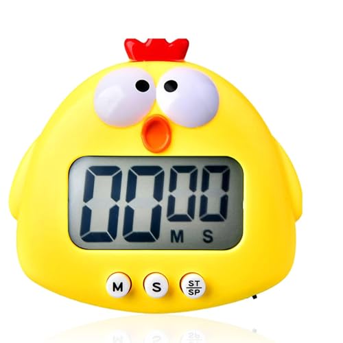 Temporizadores Digitales de Animales de Dibujos Animados Lindos, Temporizador de Cuenta Regresiva Temporizadores para niños Pantalla LCD Temporizador de Cocina magnético(Amarillo)