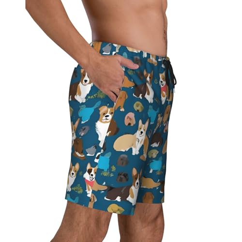Corgi Print Men's Beach Pants Lightweight Quick-Dry Swim Pants with Mesh Lining for Men3