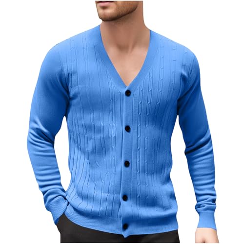 Men's Cardigan Sweater Cable Knitted Collar Cardigans Casual Fashion Soft Comfy Warm Outerwear Blue