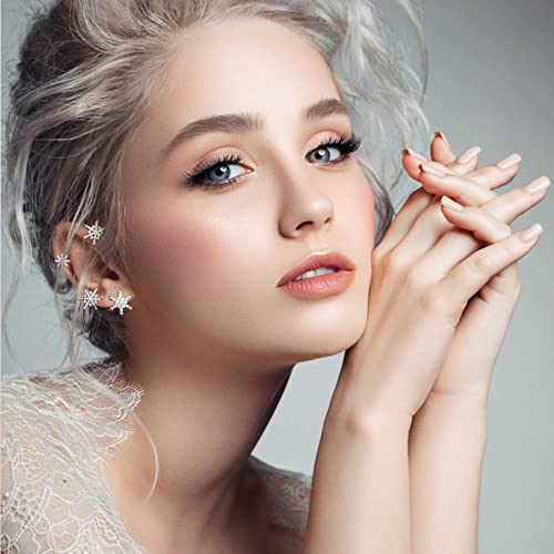 Cubic Zircon Crystal Bow Snowflake Ear Cuff Wrap Crawler Climber Hook Earrings Or Women Girls, Fashion No Piercing Cartilage Earrings Handmade Jewelry For Women Teen Girls, One Size #TOP7