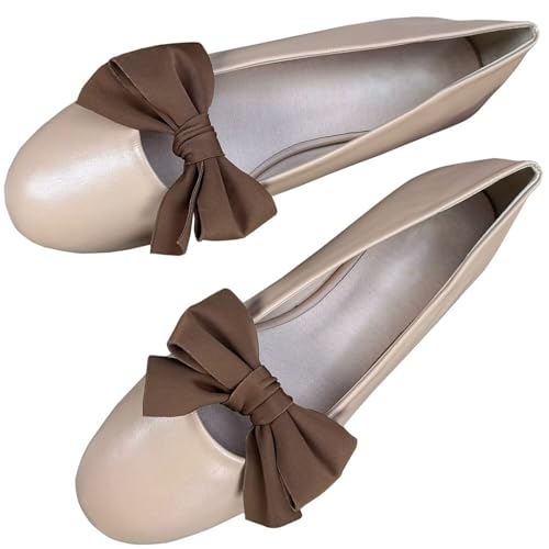 Stunner Round Toe Bowtie Ballets Flats for Women Slip on Wedding Dressy Ballerina Bowknot Working Flat Shoes