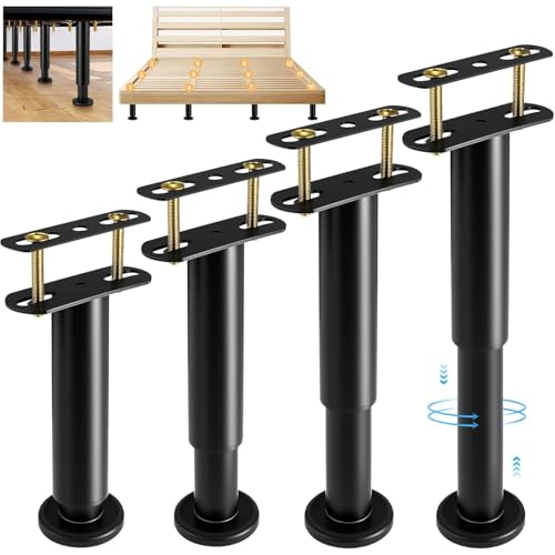 Usinynia 4 Pcs Adjustable Bed Support Legs Height 18-32 CM Metal Furniture Legs, Under Bed Center Support Leg with Wider Base, Bed Replacement Legs for Sofa, Table, Furniture Cabinet Replacement Parts