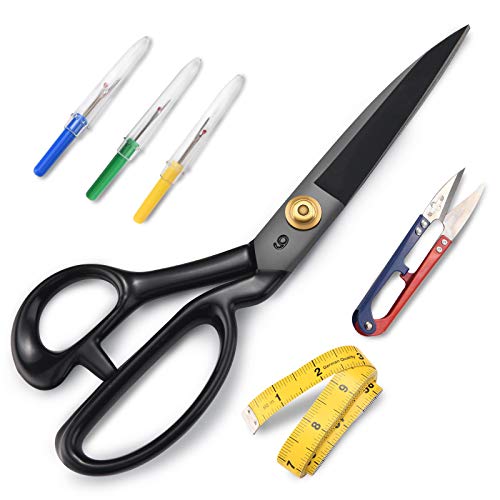 Professional Sewing Scissors Set-9in Heavy Duty Scissors, Tape Measure, Thread Snips, 3 Seam Rippers, Leather Sewing Fabric Shears for Home Office