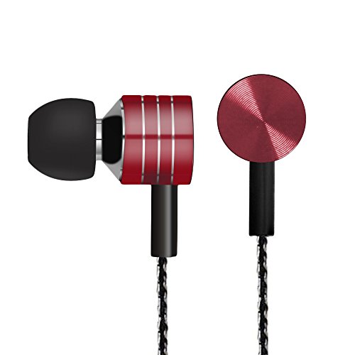 Headphones, in-Ear Bass Earphones with Microphone Noise-isolating Sports Earbud Wired 3.5mm Headset w/Volume Control (Gift Wrapped) for Apple iPhone 6 6s, Samsung Galaxy S7, iPod, MP3 Player (Red)