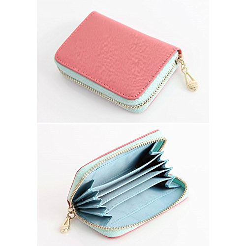 Jnjstella Women's Genuine Leather Accordion Style Zipper Credit Card Wallet Holder Hot Pink #TOP1