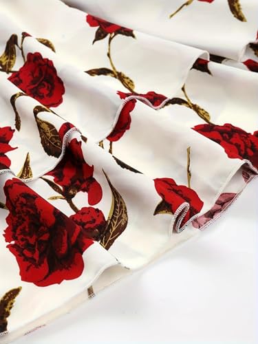 Floral Strapless Dress, Red Rose Print, White Smocked Bodice, Layered Skirt3