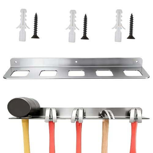 Genérico Utility Hammer Holder, Workshop Utility Wall Mount, 17.5 Inches Efficiency with Slot Design, Solid Iron Gear Rail, Storage Device with Modern Finish, Tool Organization for Shed and Factory