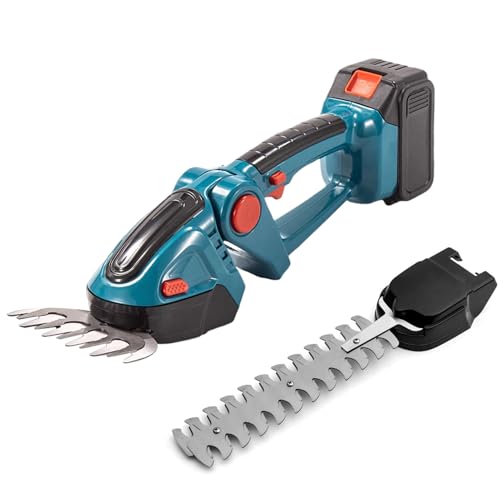Heckenschneider,Gartenschere Elektrisch 21V 3A,Grasschere Strauchschere, 2 in 1 Heckenschere mit 7500 mAh Akku,10 cm Grasmesser, 30 cm Strauchmesser,Strauchtrimmer akku Heckenschere (Blau)