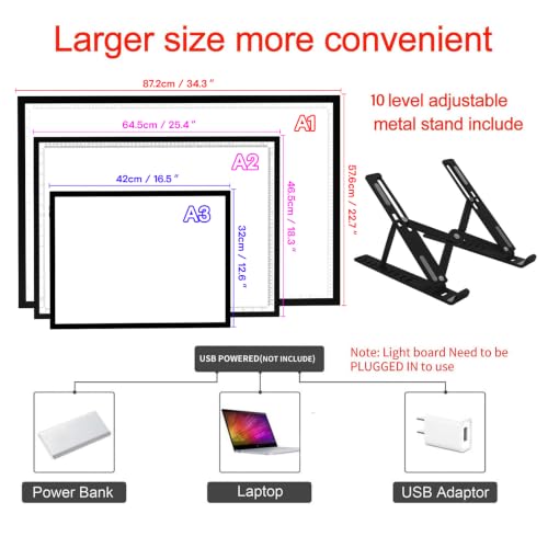 Miniatura 3 de Donpoder A3 Mesa De Luz Con Soporte - Caja De Luz Led Para Pintura De Diamantes, 10 Niveles De Brillo, Mesa De Dibujo, Proyector De Dibujos - Ligera Y Duradera 42 X 32 Cm