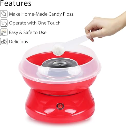 Youyijia Candy Floss Machine Professional Automatic Candy Floss Maker Machine Round Cotton Sugar Machine Kit for Birthday Parties Children's Day Christmas Day and Wedding Party (Red) - Image 3