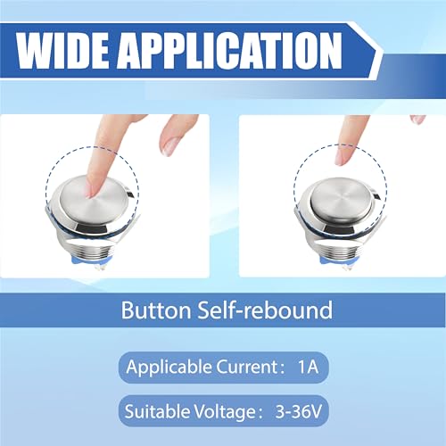 2 Stück 22mm Momentaner Druckknopf, Runder Startknopf IP65 Momentan-Drucktastenschalter Taster Wasserdicht Momentaner Schalter Momentanen Metall für Autos Zündanlagen Türklingeln Auto Truck Boat