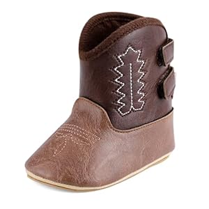 MK MATT KEELY Leather Western Boots Cowboy Bootie Soft Sole Non-Slip Crib Shoes for Baby Infant Toddler Girls Boys Newborn