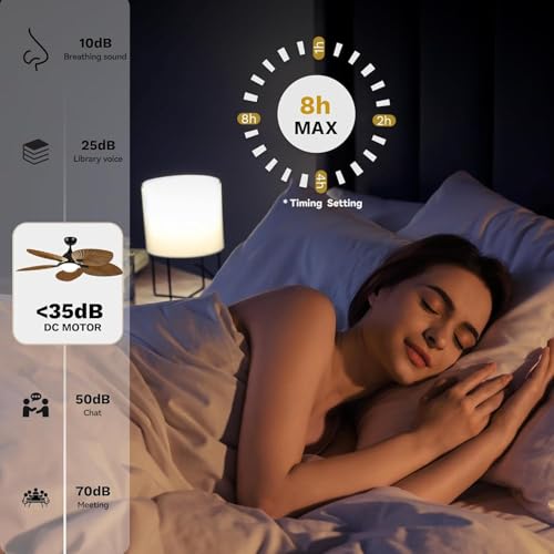 DWVO 52" Indoor Ceiling Fan with Light Kit & Remote - Tropical Palm Leaf Blades, Reversible Quiet DC Motor, 6-Speed Settings for Bedroom, Living Room, Dining Room