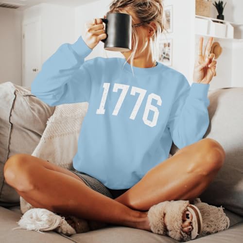 YI XIANG RAN USA Sweatshirt Women: American Shirt 1776 Patriotic TShirt Stars Stripes Glitter Pullover 4th of July Tee Tops(LightBlue1776, Small) — view 2