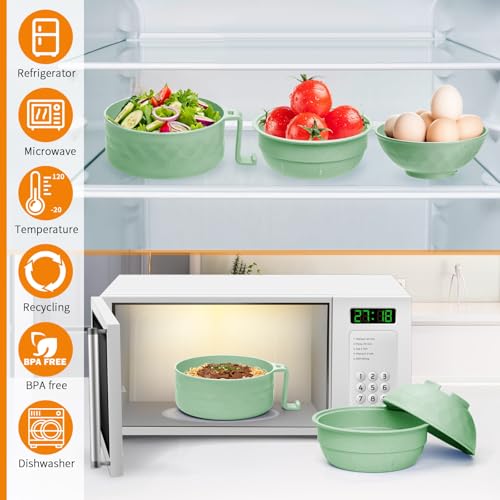 Ramen Cooker,32oz Ramen Bowl Set,Microwave Ramen Bowl, Microwave Bowl with Lid, Portable Noodle Bowls,for Home Office Dorm Room College gift (Green) by MUUBOOX - Used condition - Image 5