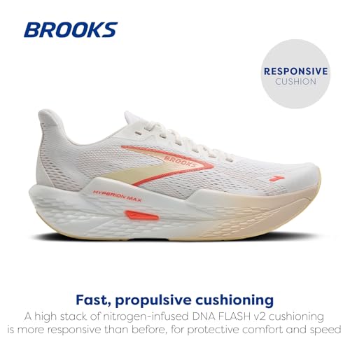 Brooks Women’s Hyperion Max 2 Neutral Running Shoe - White/Peach/Coral - 8 Medium