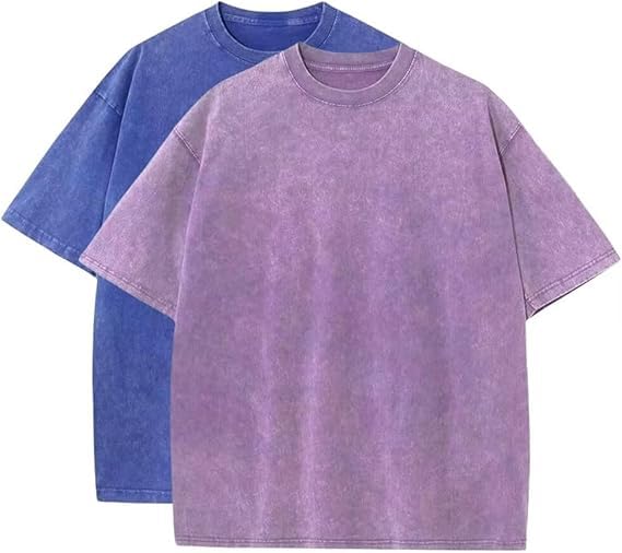 2PCS Men Oversize T-Shirt Men's Heavy Cotton Summer T-Shirt tee Loose Fit Short Casual Wash Solid Basic tee Tops (XL,08)