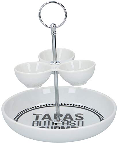 wohnen-freizeit 2-stöckige Etagere, Keramik-Snackteller, Tapas, Snackteller, mit Tragegriff 22cm hoch, Ø 18 cm Cover