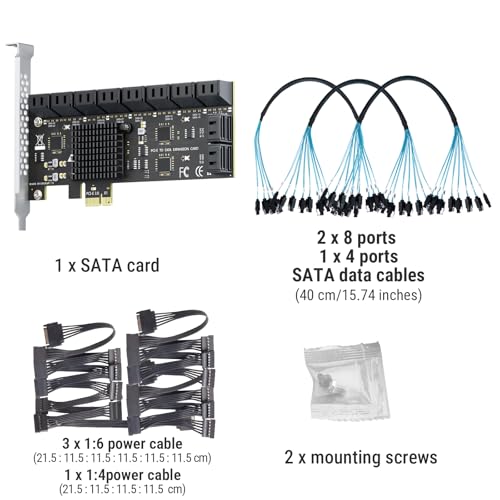Image of 20-Port SATA Expansion Card (PCIe 3.0 x1 to 6Gbps SATA Card), Compatible with Windows /Mac /Linux /NAS