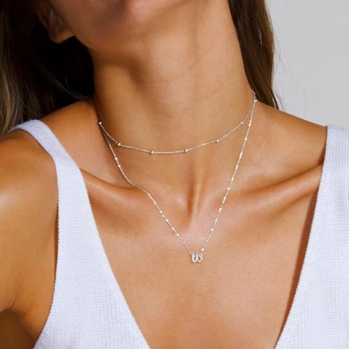 image for Yoosteel Layered Initial Necklaces for Women, 14K White Gold Plated In