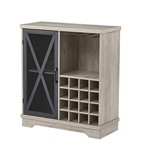Ogaol Rustic Bar Cabinet For Liquor And Glasses, Dining Room Kitchen Cabinet With Wine Glass Rack, Open Storage Shelves, Iron Doors, Kitchen Sideboard Buffet Cabinet For Home Bar, Hallway (1-Tier) #TOP3